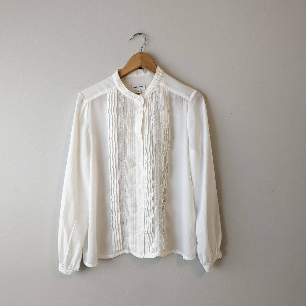 Frank and Oak Translucent Blouse with Pleats and Punctured Holes Design - Frank